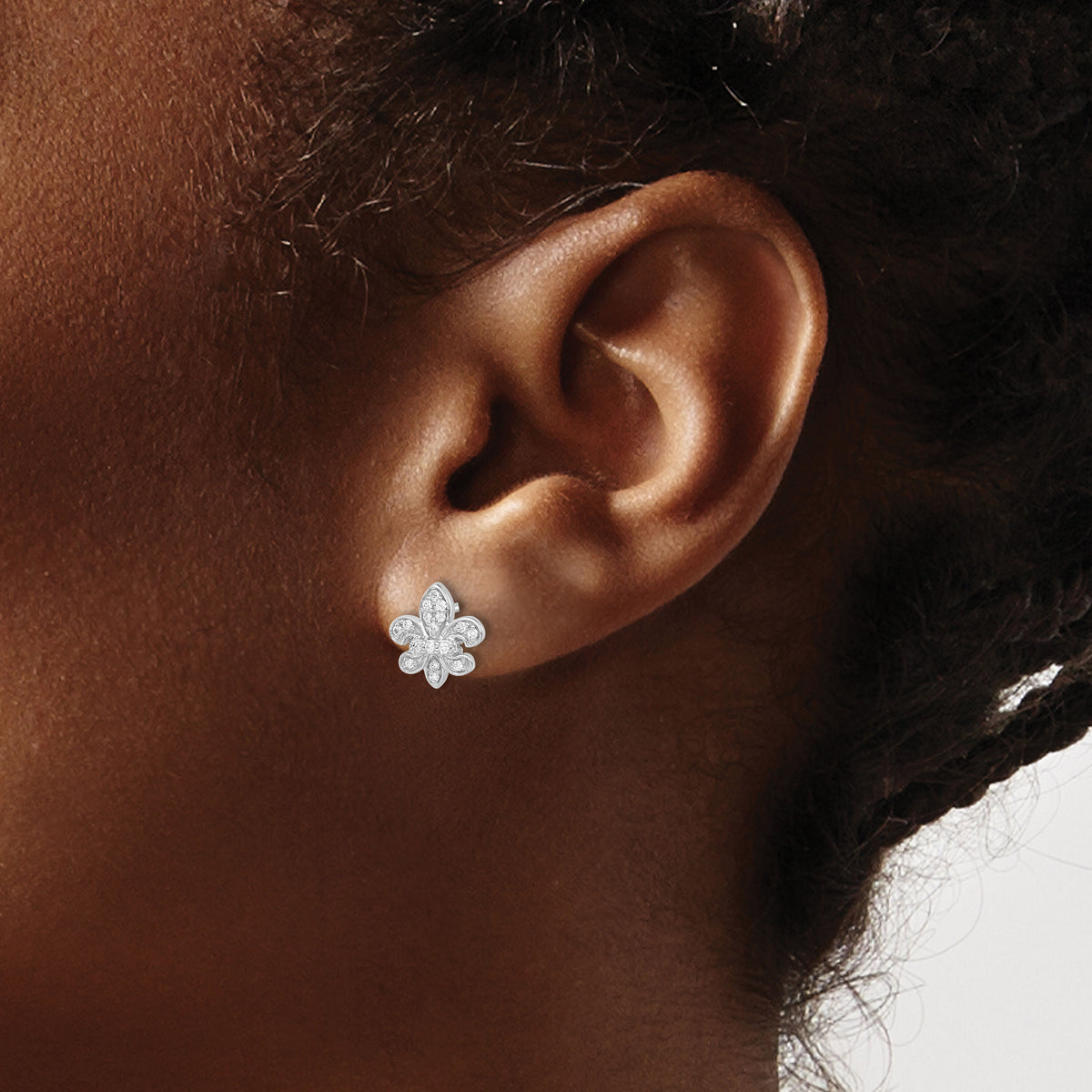 14k White Gold Diamond Fleur de Lis Post Earrings-EM5537-016-WA