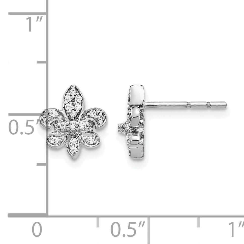 14k White Gold Diamond Fleur de Lis Post Earrings-EM5537-016-WA