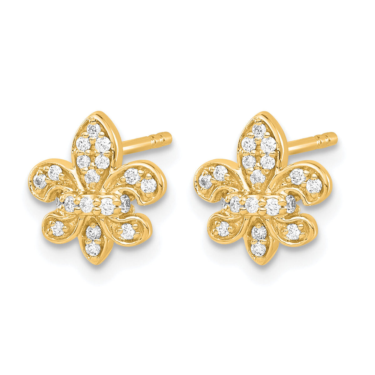 14k Diamond Fleur de Lis Post Earrings-EM5537-016-YA