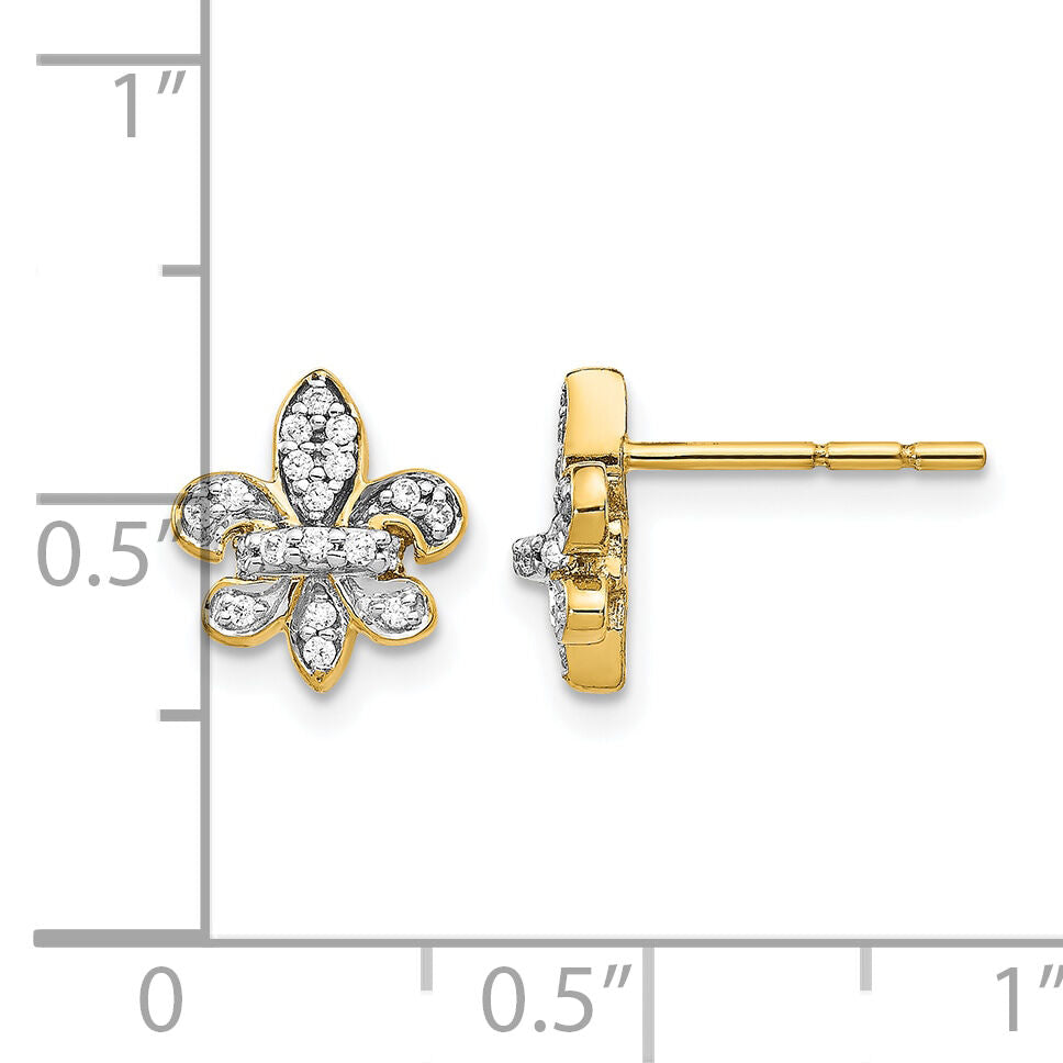 14k Diamond Fleur de Lis Post Earrings-EM5537-016-YA