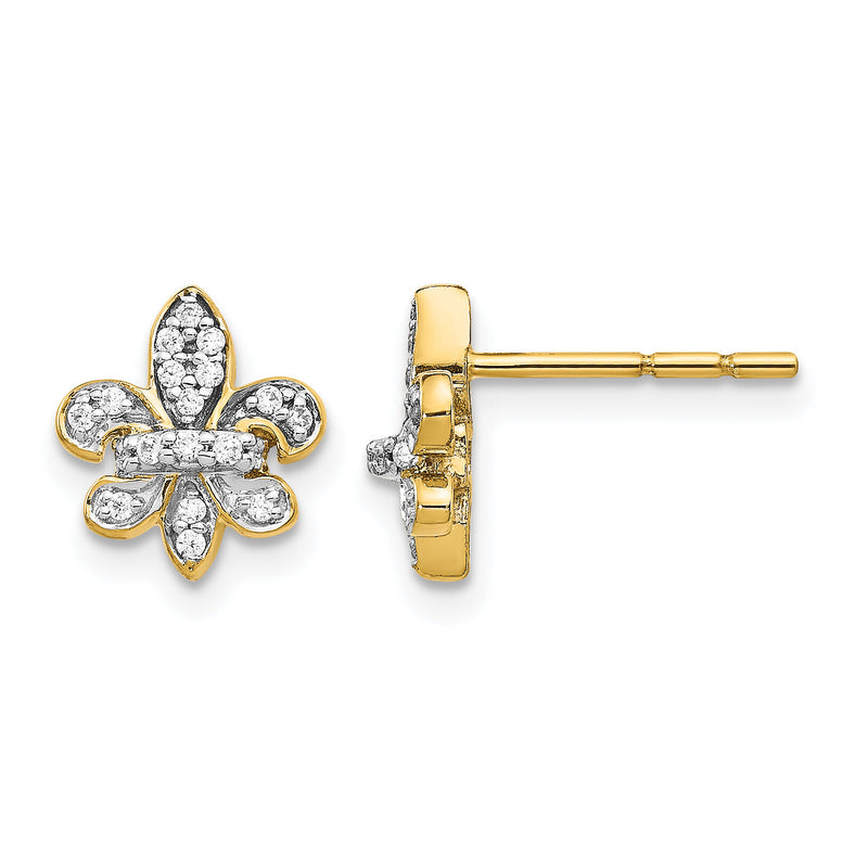 14k Diamond Fleur de Lis Post Earrings-EM5537-016-YA