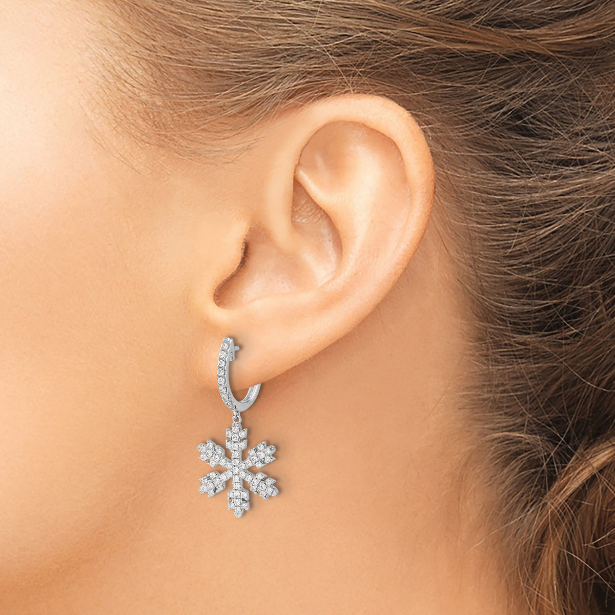 14k White Gold Diamond Snowflake Earrings-EM5538-100-WA