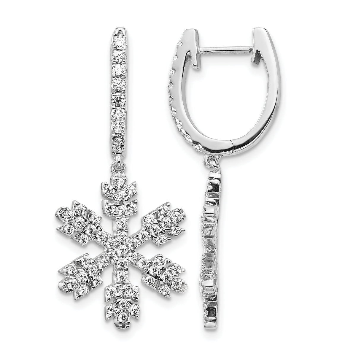 14k White Gold Diamond Snowflake Earrings-EM5538-100-WA