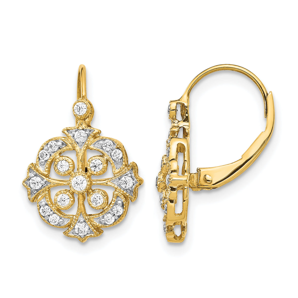 14k Diamond Leverback Earrings-EM5546-033-YA