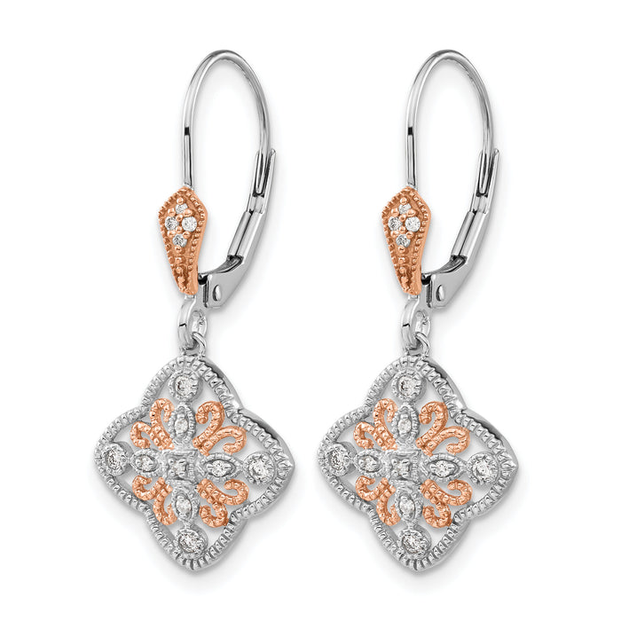 14k White Gold w/Rose Rhodium Diamond Leverback Earrings-EM5547-013-WA