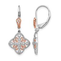 14k White Gold w/Rose Rhodium Diamond Leverback Earrings-EM5547-013-WA