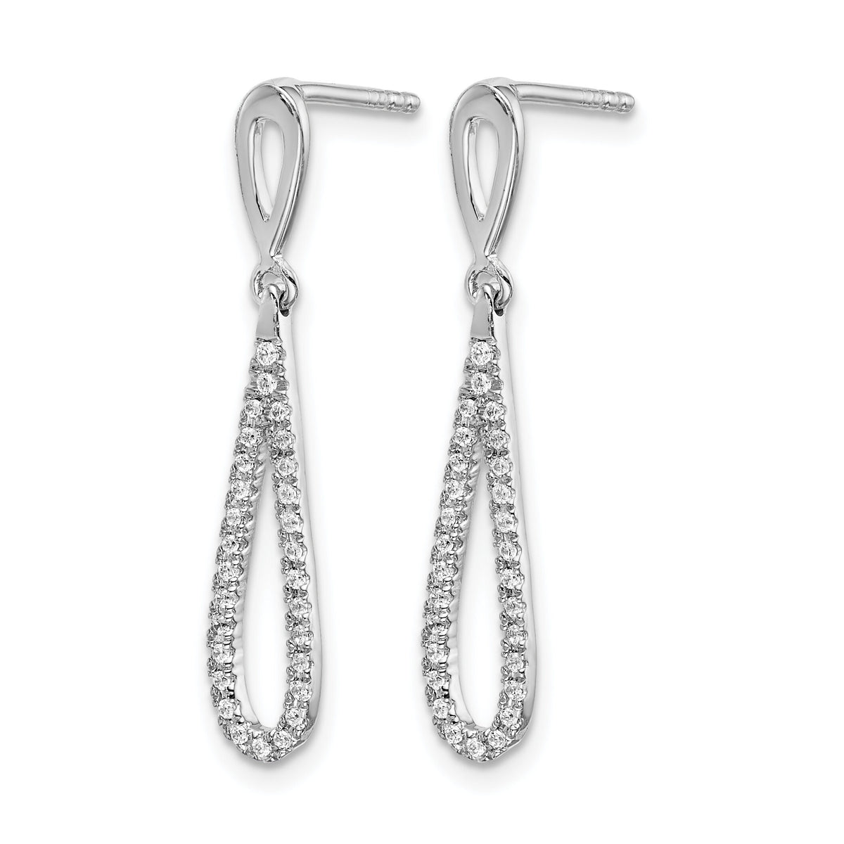 14k White Gold Polished Diamond Teardrop Dangle Post Earrings-EM5556-020-WA
