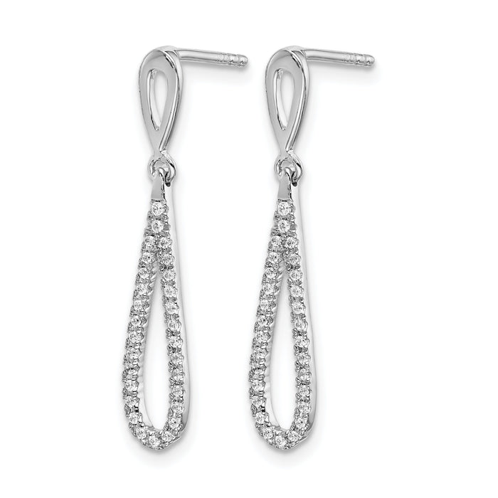 14k White Gold Polished Diamond Teardrop Dangle Post Earrings-EM5556-020-WA