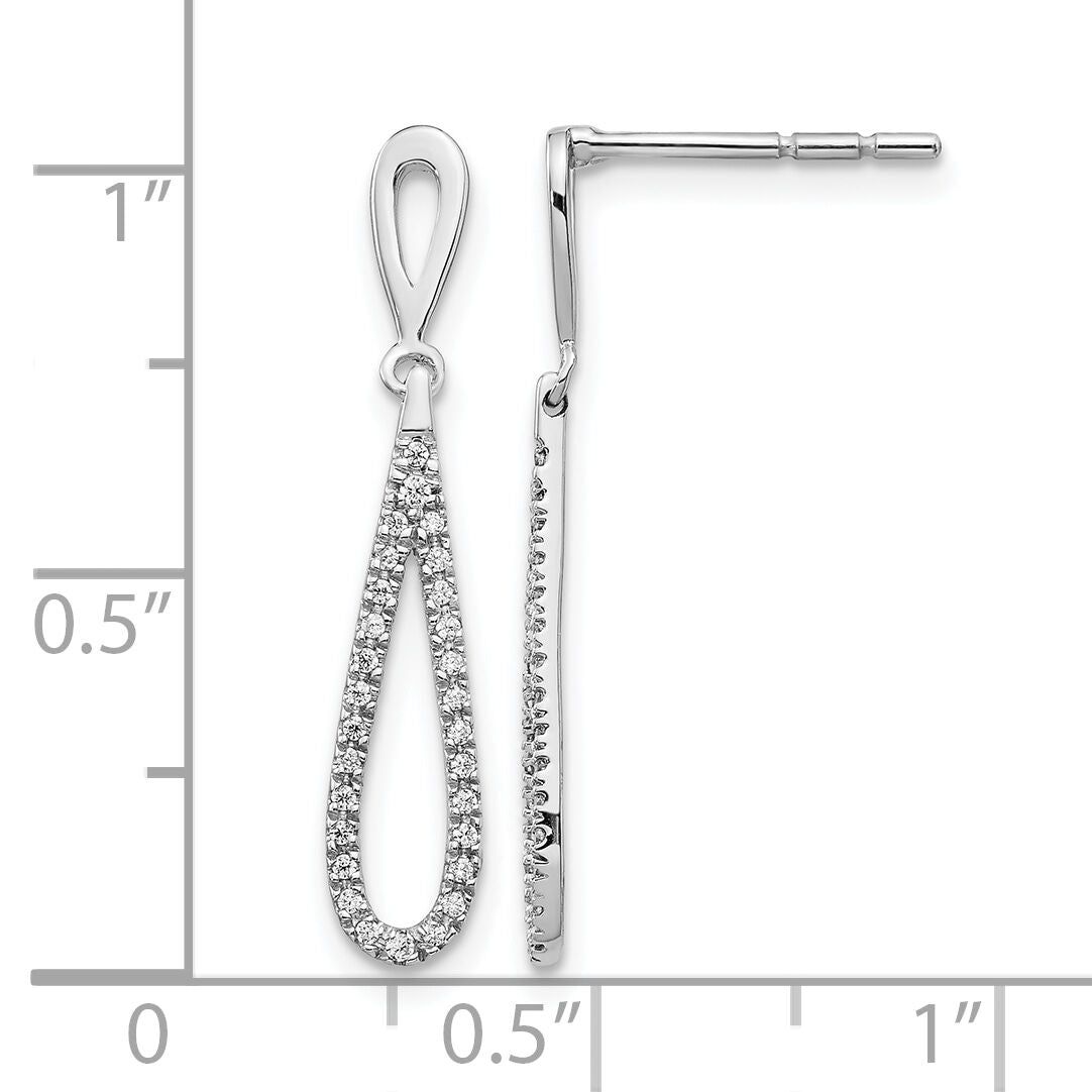 14k White Gold Polished Diamond Teardrop Dangle Post Earrings-EM5556-020-WA