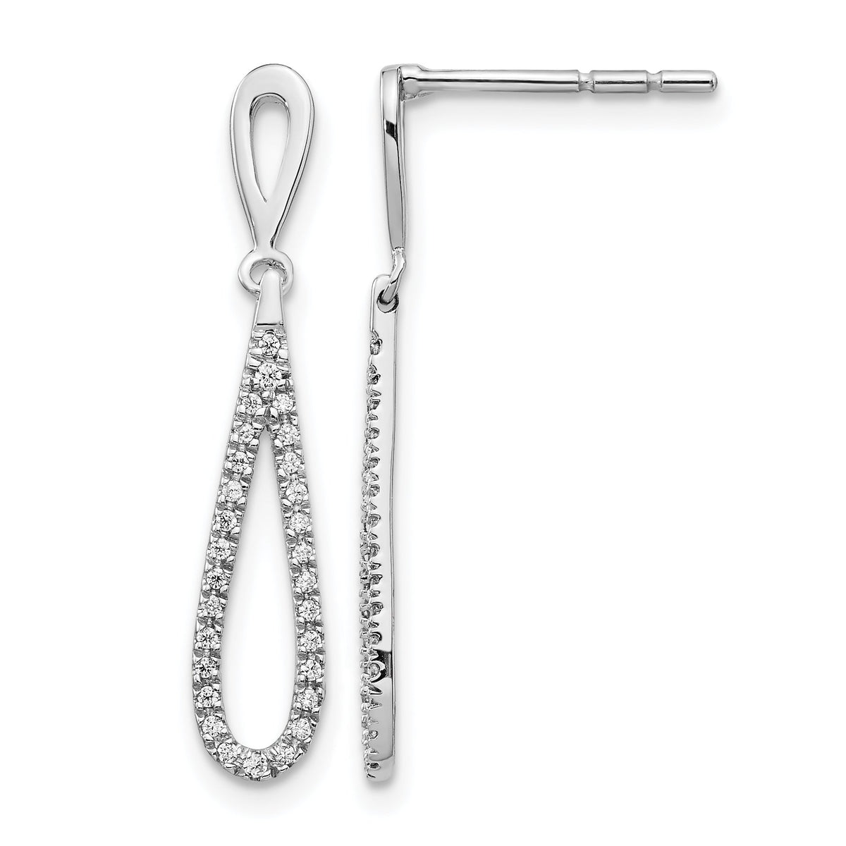 14k White Gold Polished Diamond Teardrop Dangle Post Earrings-EM5556-020-WA