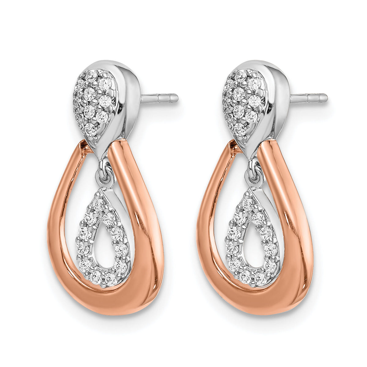 14k White and Rose Gold Diamond Post Dangle Earrings-EM5565-020-WRA