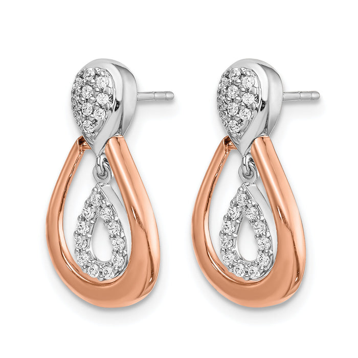 14k White and Rose Gold Diamond Post Dangle Earrings-EM5565-020-WRA