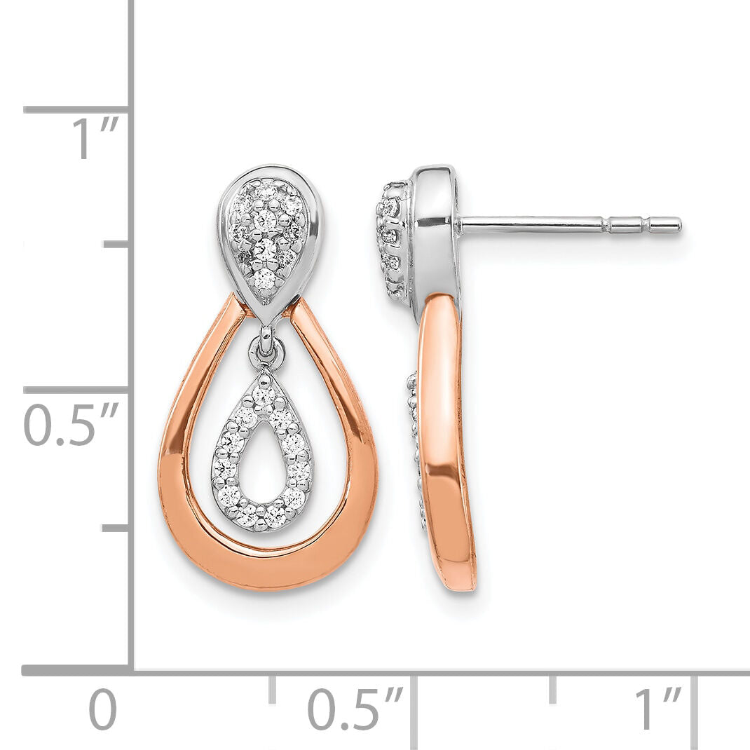 14k White and Rose Gold Diamond Post Dangle Earrings-EM5565-020-WRA