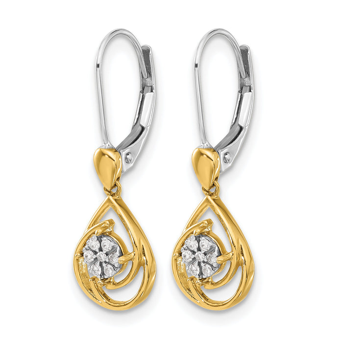 14k Two-tone Diamond Teardrop Dangle Leverback Earrings-EM5567-008-YWA