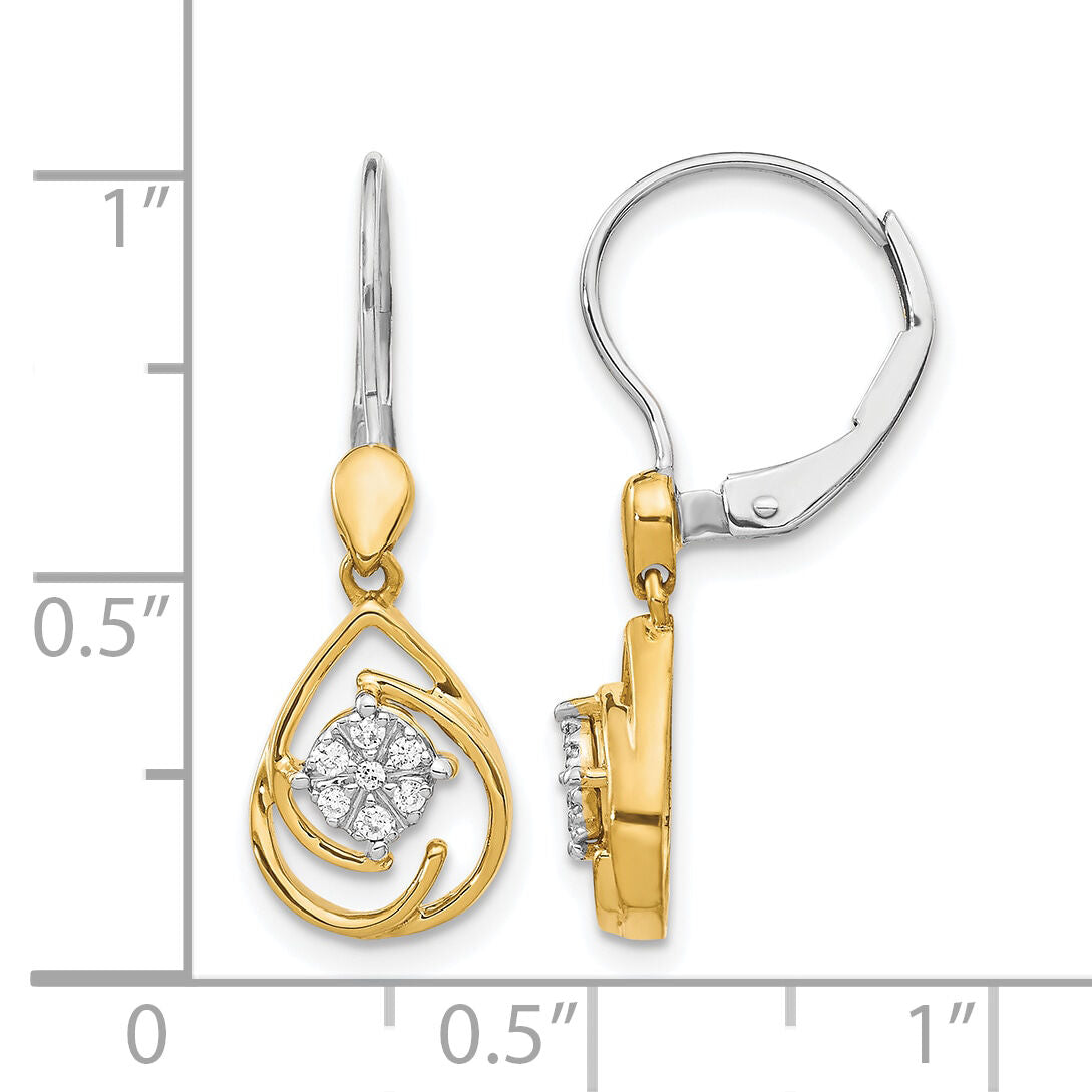 14k Two-tone Diamond Teardrop Dangle Leverback Earrings-EM5567-008-YWA