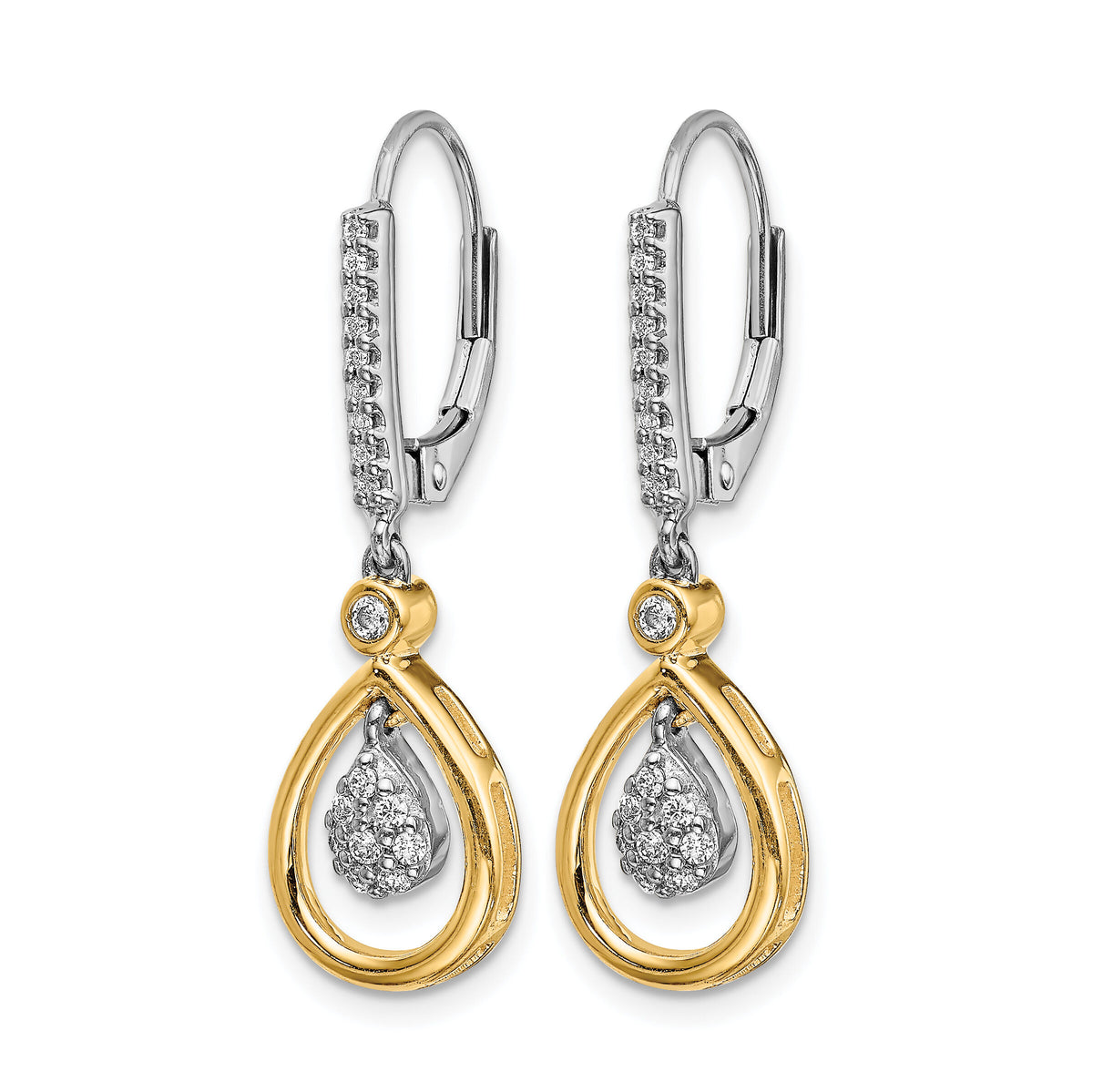 14k Two-tone Oval Cluster Diamond Leverback Earrings-EM5569-025-WYA