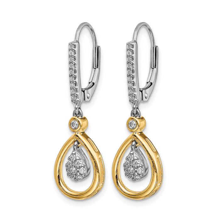 14k Two-tone Oval Cluster Diamond Leverback Earrings-EM5569-025-WYA