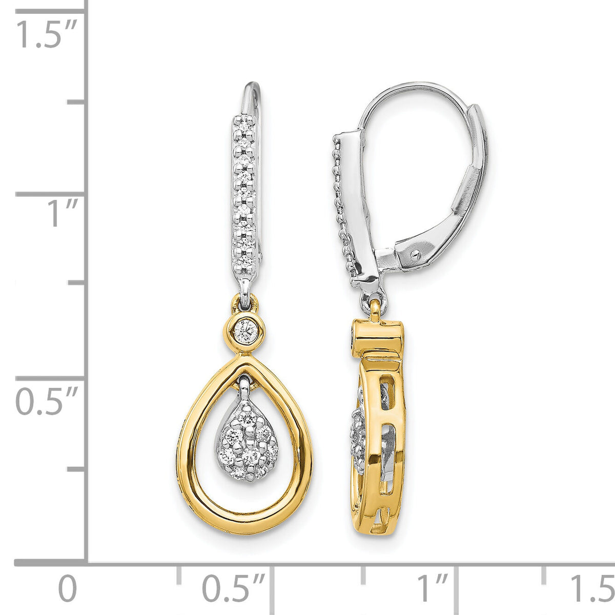 14k Two-tone Oval Cluster Diamond Leverback Earrings-EM5569-025-WYA