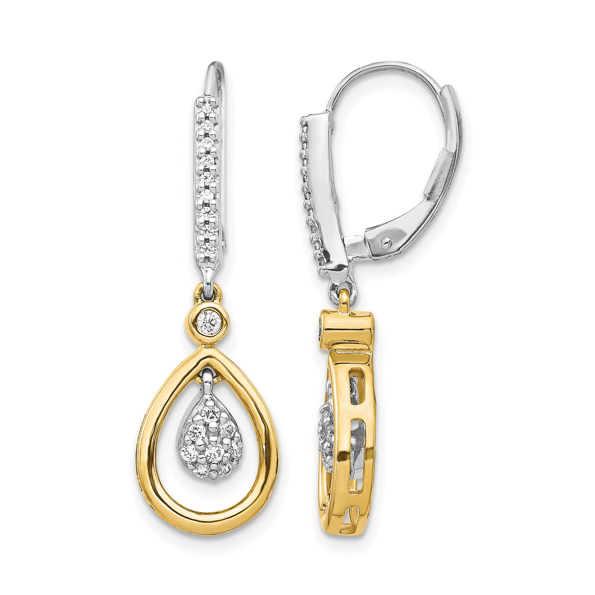 14k Two-tone Oval Cluster Diamond Leverback Earrings-EM5569-025-WYA