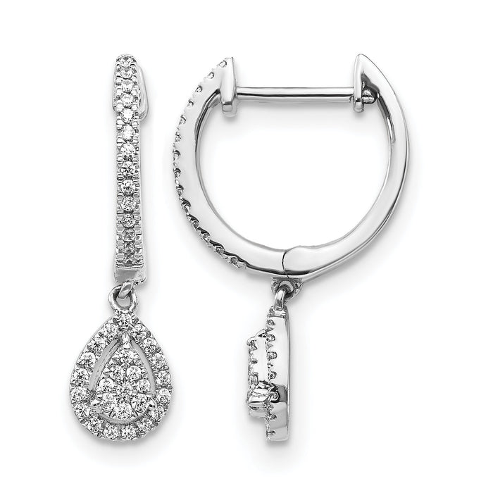 14k White Gold Diamond Teardrop Hinged Hoop Earrings-EM5570-025-WA