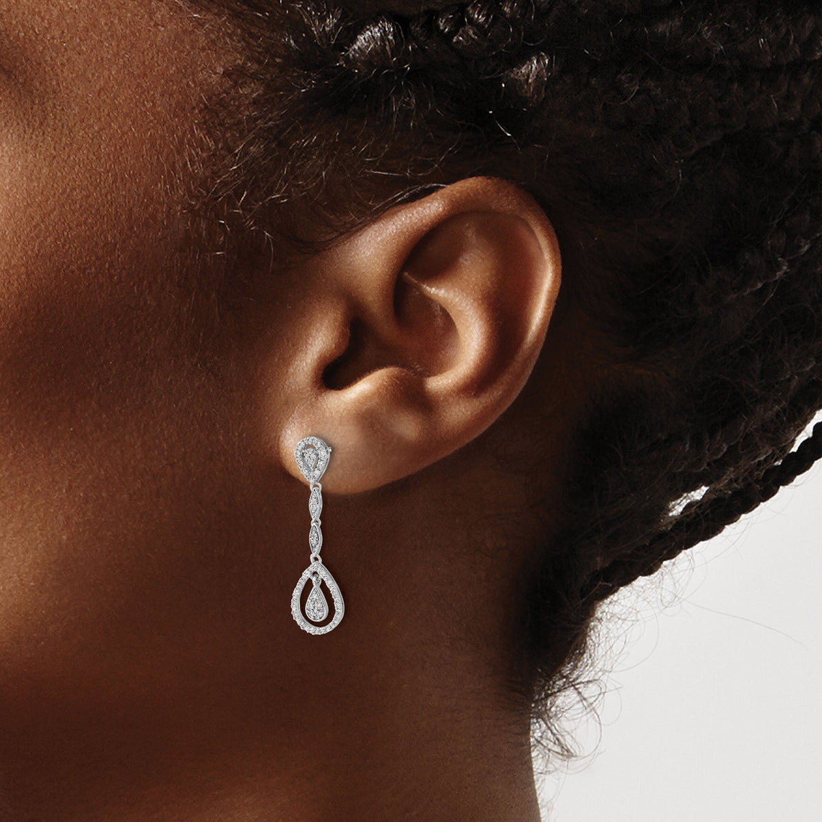 14k White Gold Teardrop Diamond Dangle Earrings-EM5571-025-WA