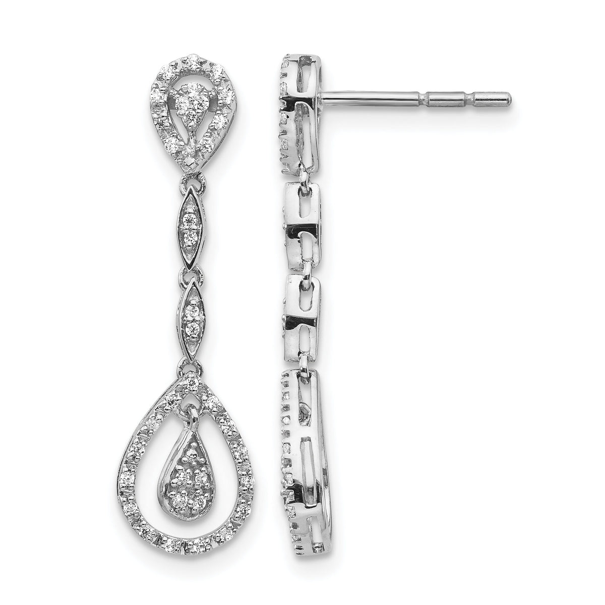 14k White Gold Teardrop Diamond Dangle Earrings-EM5571-025-WA