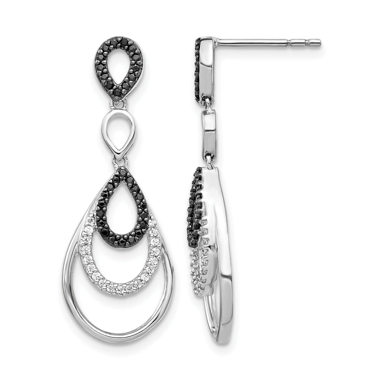14k White Gold Black and White Diamond Post Earrings-EM5572-040-WA