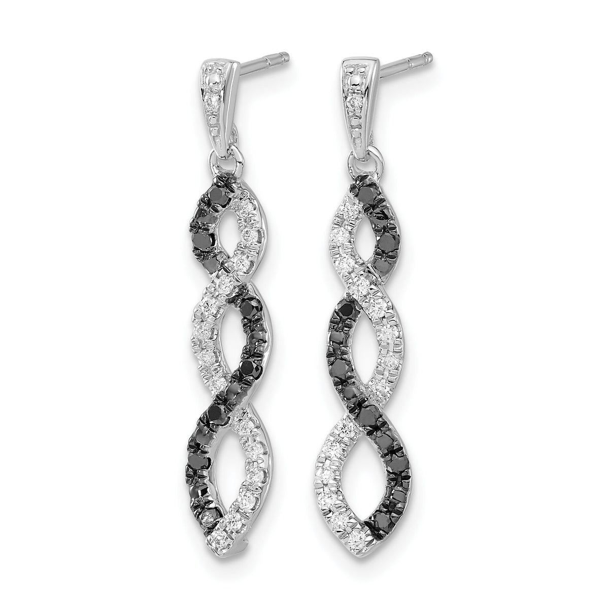 14k White Gold Black and White Diamond Twisted Post Earrings-EM5575-033-WA
