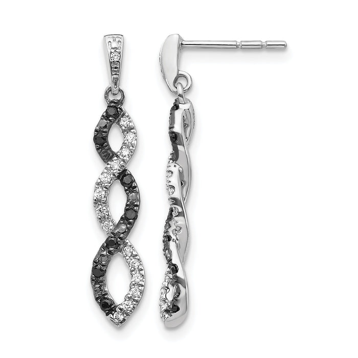 14k White Gold Black and White Diamond Twisted Post Earrings-EM5575-033-WA