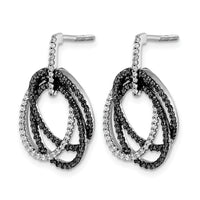 14k White Gold White and Black Diamond Ovals Dangle Post Earrings-EM5576-050-WA