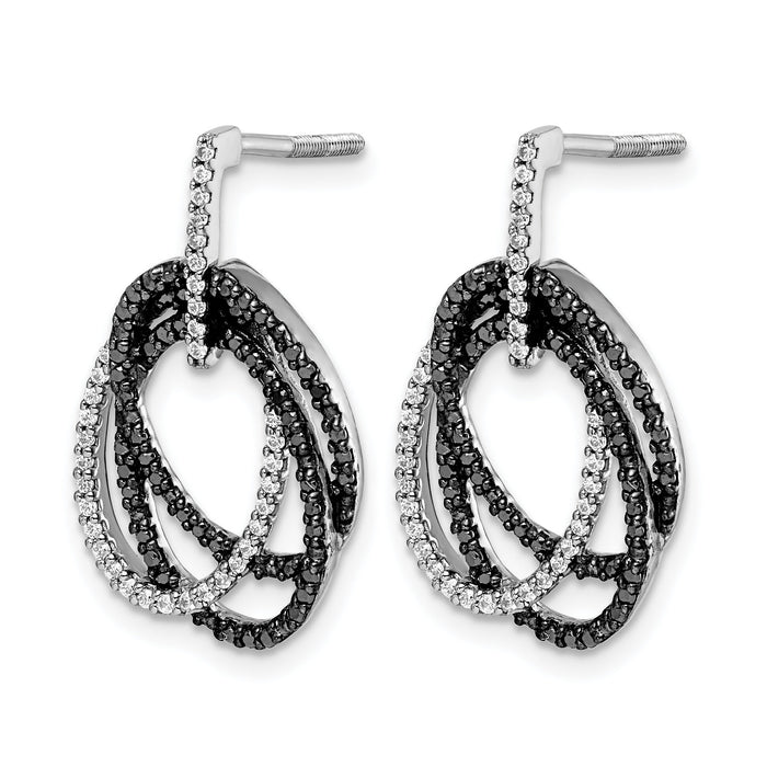 14k White Gold White and Black Diamond Ovals Dangle Post Earrings-EM5576-050-WA