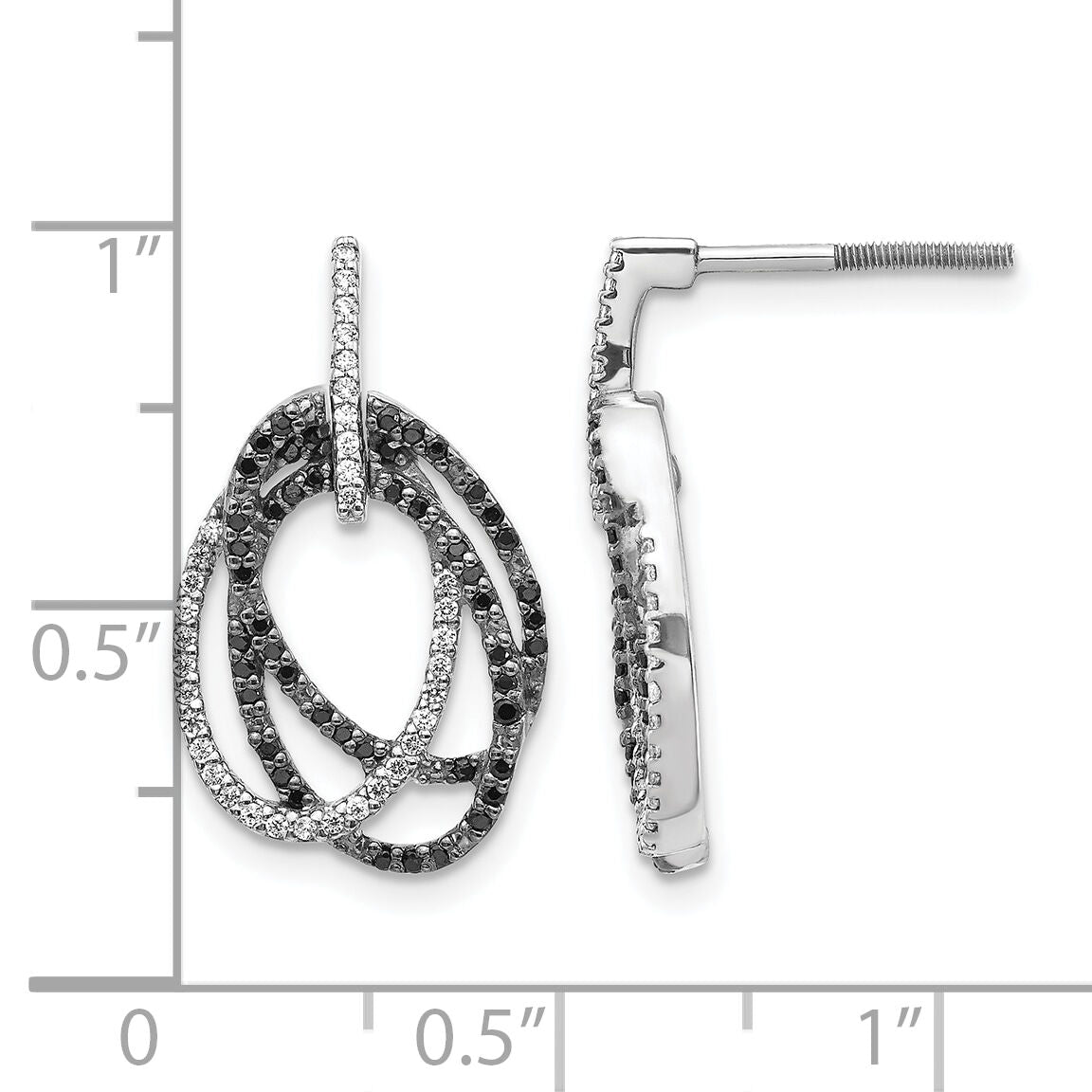 14k White Gold White and Black Diamond Ovals Dangle Post Earrings-EM5576-050-WA