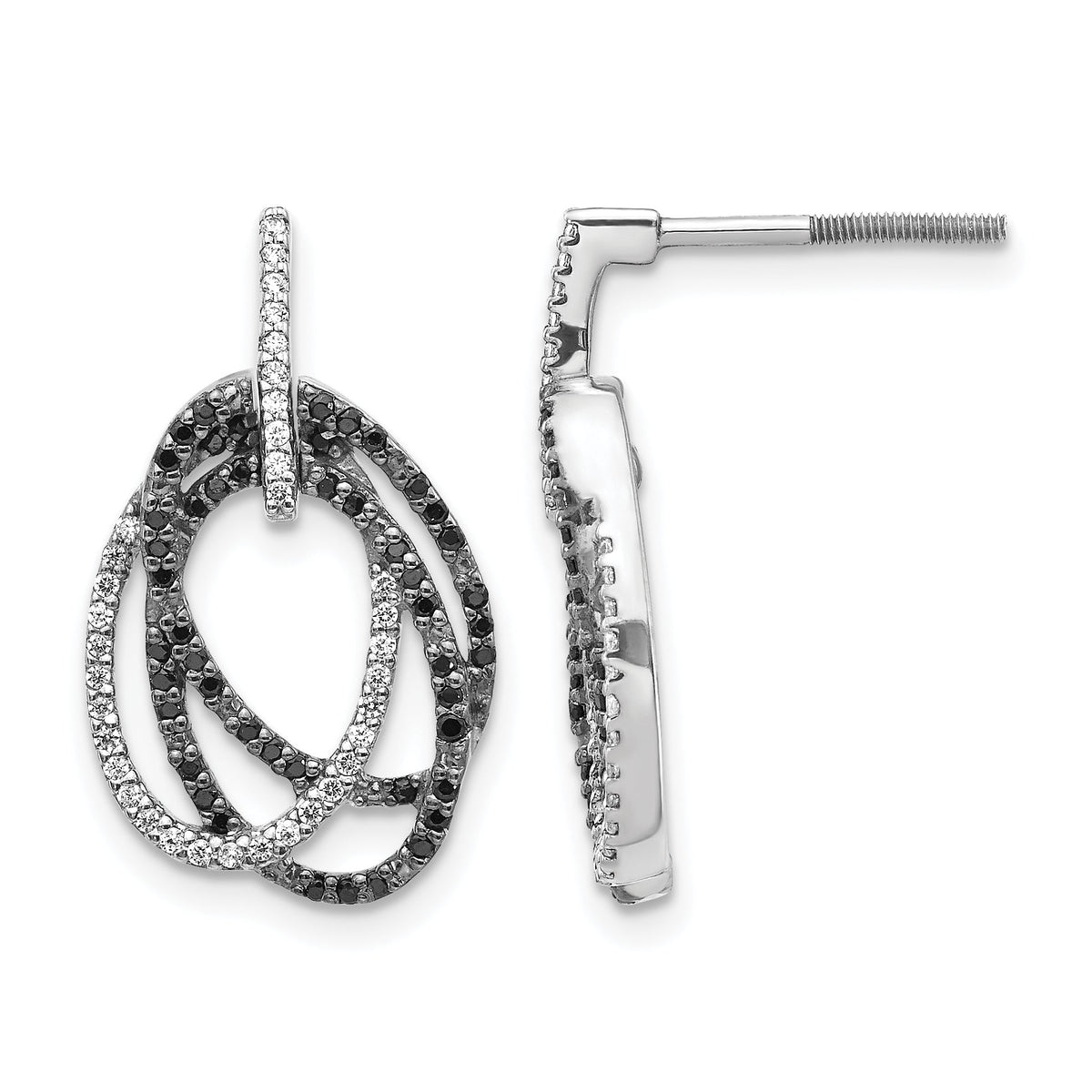 14k White Gold White and Black Diamond Ovals Dangle Post Earrings-EM5576-050-WA
