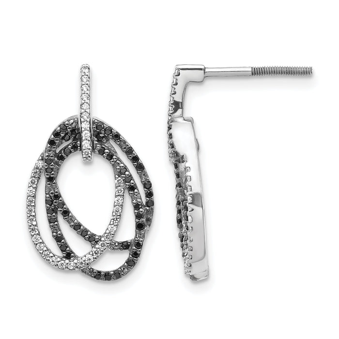 14k White Gold White and Black Diamond Ovals Dangle Post Earrings-EM5576-050-WA
