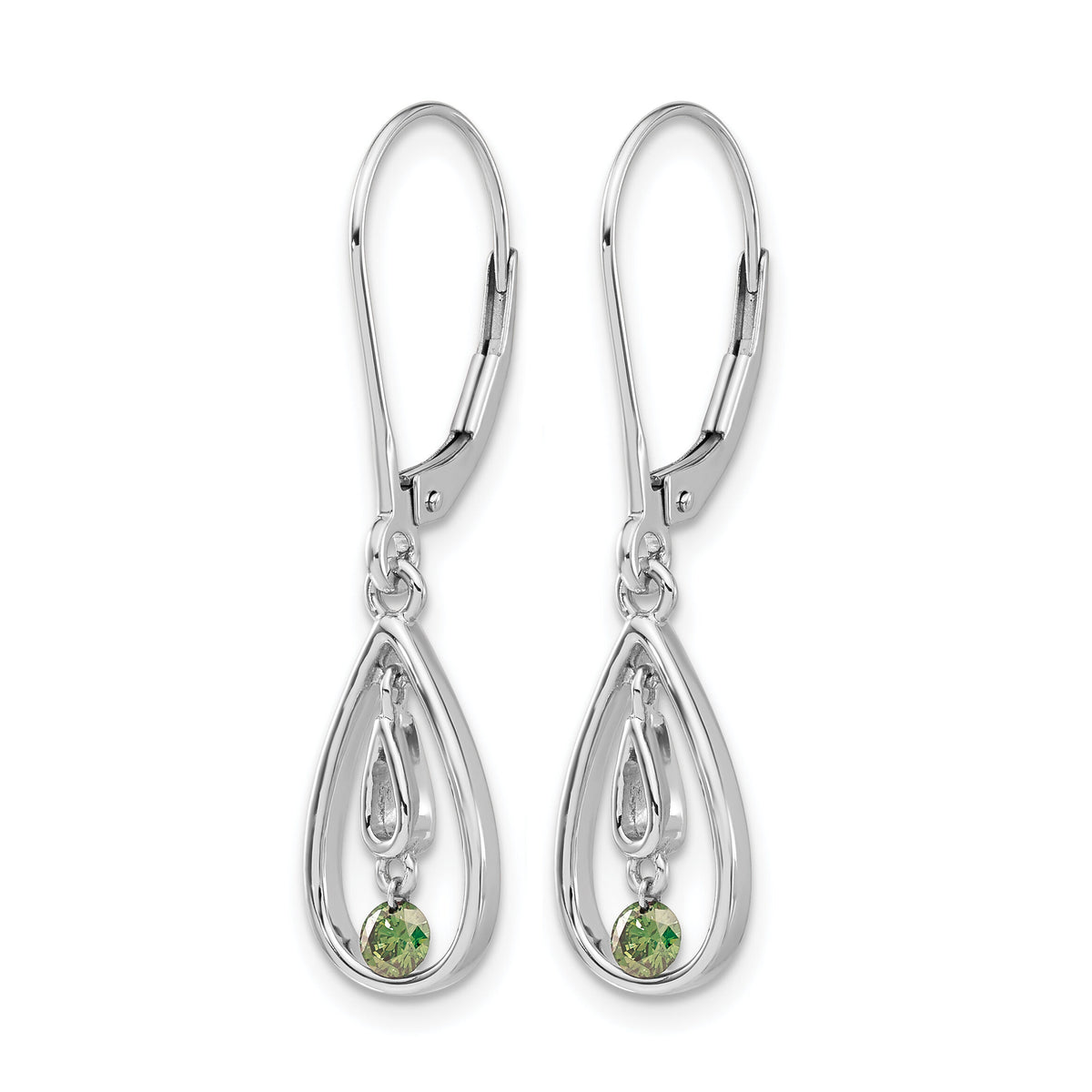 14k White Gold Green Diamond Leverback Earrings-EM5582-GD-013-WA