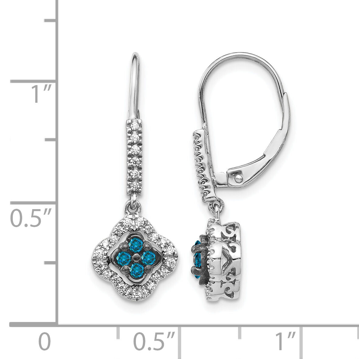 14k White Gold White and Blue Diamond Dangle Leverback Earrings-EM5583-BD-040-WA