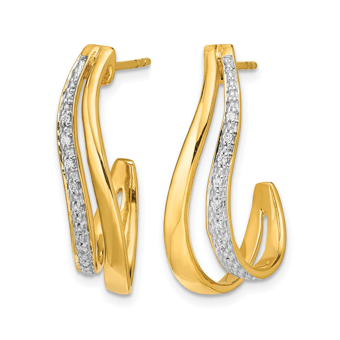 14k w/Rhodium Diamond J-Hoop Post Earrings-EM5584-007-YA
