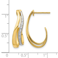 14k w/Rhodium Diamond J-Hoop Post Earrings-EM5584-007-YA