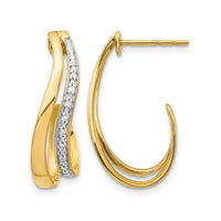 14k w/Rhodium Diamond J-Hoop Post Earrings-EM5584-007-YA