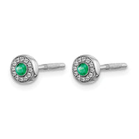 14k White Gold Diamond and Emerald Halo Post Earrings-EM5586-EM-007-WA