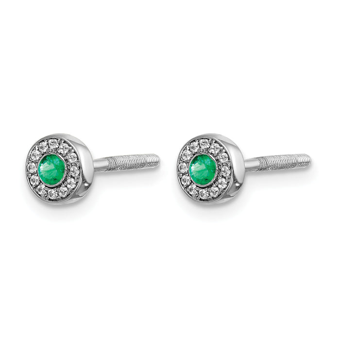 14k White Gold Diamond and Emerald Halo Post Earrings-EM5586-EM-007-WA