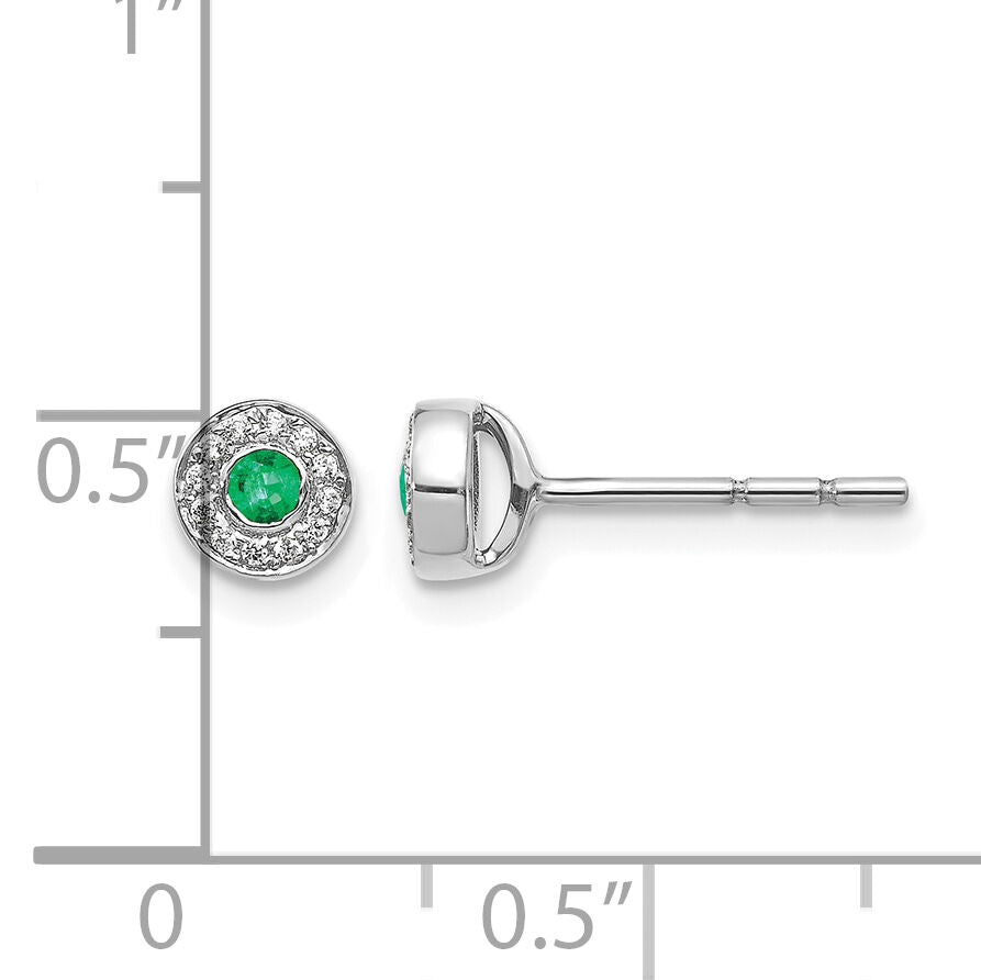 14k White Gold Diamond and Emerald Halo Post Earrings-EM5586-EM-007-WA