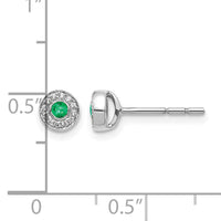 14k White Gold Diamond and Emerald Halo Post Earrings-EM5586-EM-007-WA