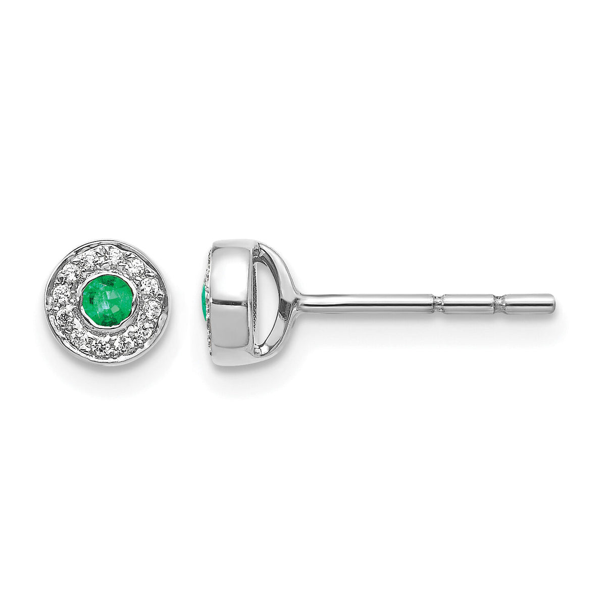 14k White Gold Diamond and Emerald Halo Post Earrings-EM5586-EM-007-WA