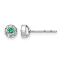 14k White Gold Diamond and Emerald Halo Post Earrings-EM5586-EM-007-WA