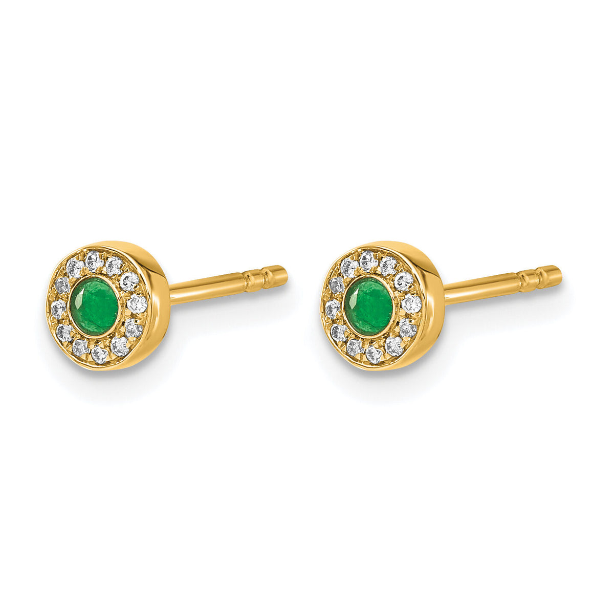 14k Diamond and Emerald Halo Post Earrings-EM5586-EM-007-YA