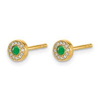 14k Diamond and Emerald Halo Post Earrings-EM5586-EM-007-YA