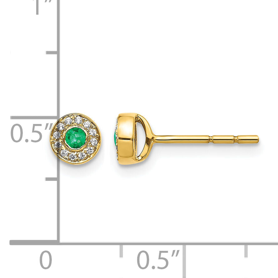 14k Diamond and Emerald Halo Post Earrings-EM5586-EM-007-YA