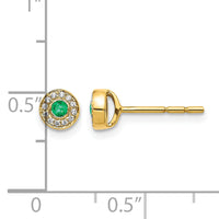 14k Diamond and Emerald Halo Post Earrings-EM5586-EM-007-YA