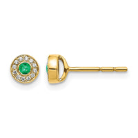 14k Diamond and Emerald Halo Post Earrings-EM5586-EM-007-YA